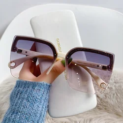 Man Woman Fashion Rimless Vintage Square Sun Glasses Eyewear Brand Design UV400 Female Shades Oversized Sunglasses