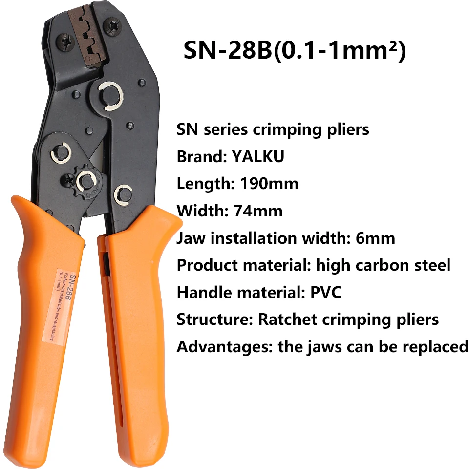 SN-28B Dupont Crimpzange für 3,96 mm, 2,54 mm, 2,5 mm Rastermaß Dupont, JST XH VH-Steckverbinder, AWG 18 bis 28 Crimpstecker – Detail 2