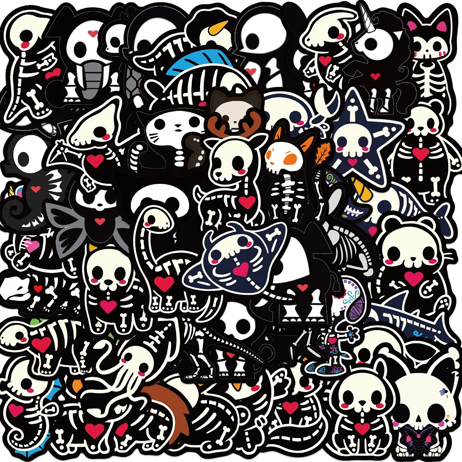 50Pcs Animal Skull Graffiti Stickers Personalized Black Edged For Decor Guitar Notebook DIY Waterproof Sticker Car Desk Decal