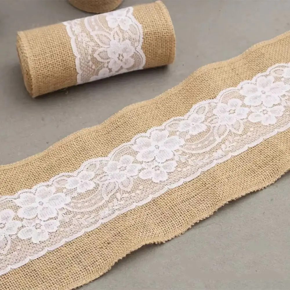 Vintage Burlap Chair Bow Handmade 15cm Lace Cotton Chair Backrest Classic DIY Craft Floral Ribbon Table Runners