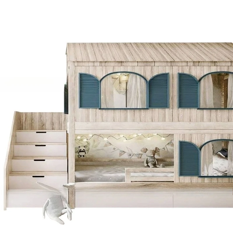 Cameretta per bambini Letto per casa sull'albero con finestra, letto a castello in legno massello b ed
