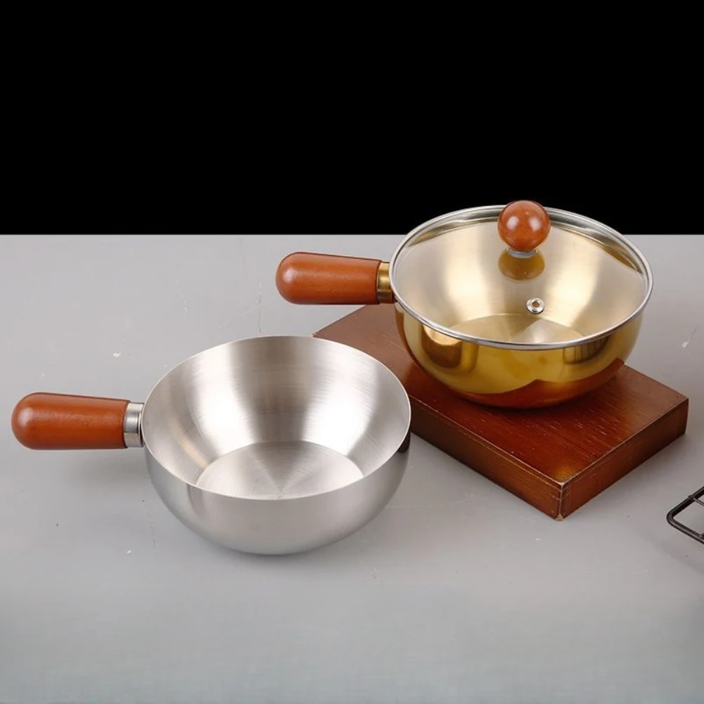 Stainless Steel Single-person Pot Multi-Functional Cooking Bowl With Wooden Handle For Cookers And Gas Stoves Baby Food Milk Pot