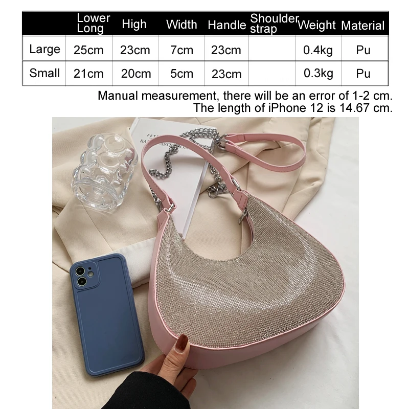 Luxury Half Moon Women's Underarm Shoulder Bag 2022 Shining Diamond Tote Bag Female Large Casual Crossbody Bag For Women Handbag