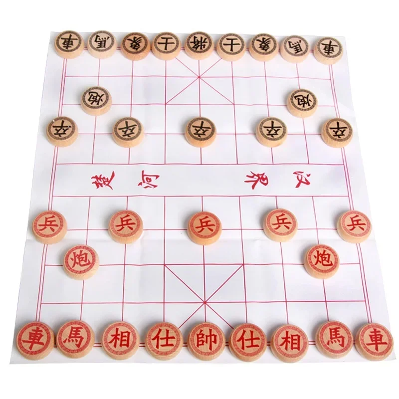 Peças grandes de xadrez chinês de madeira de alta qualidade-conjunto de jogo de tabuleiro de viagem familiar Xiangqi com tabuleiro de couro PU para 2 jogadores