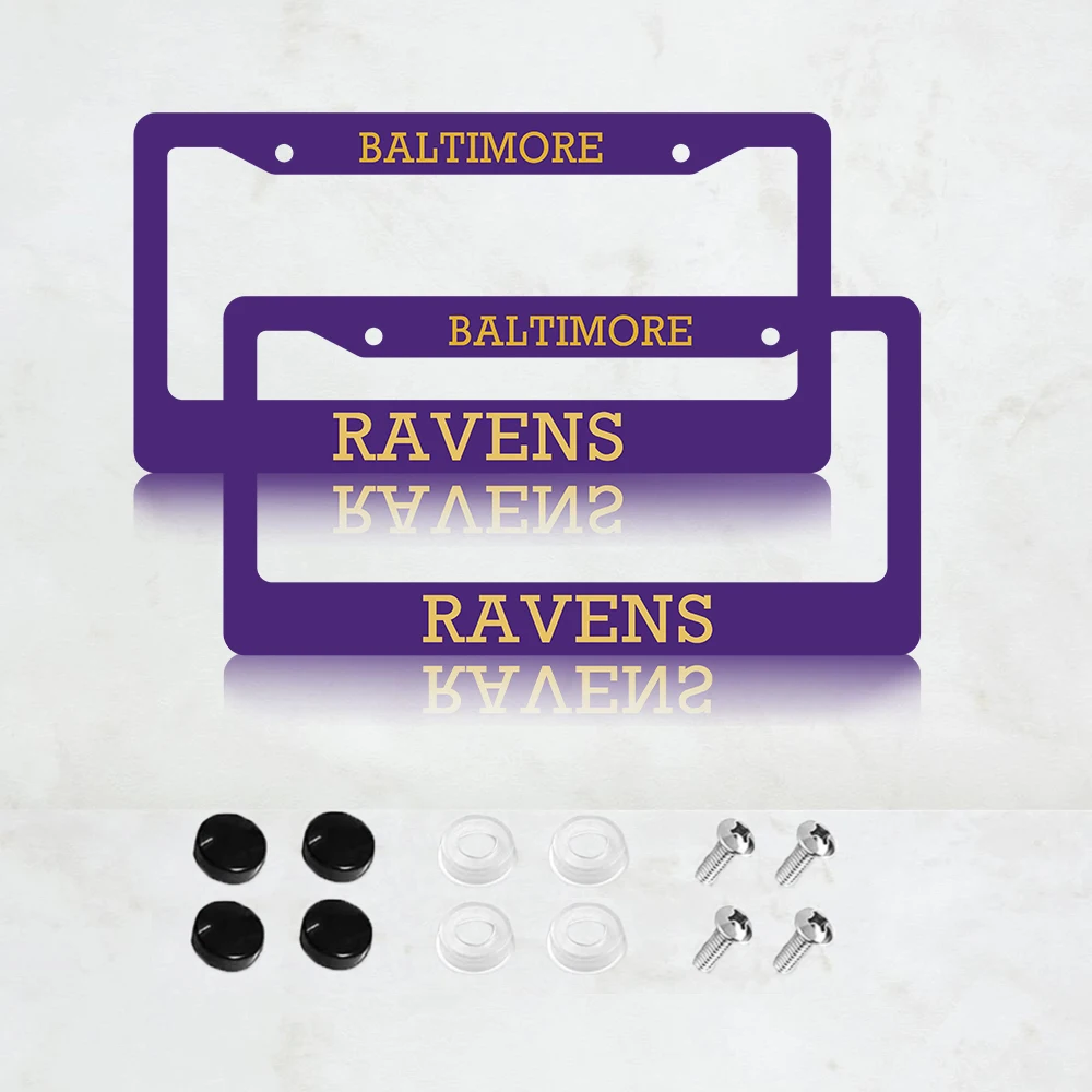 

2PC BALTIMORE RAVENS Football Sports Aluminum License Plate Frame - 6 x 12 Inch US Standard Size, Decorative Car License Plate