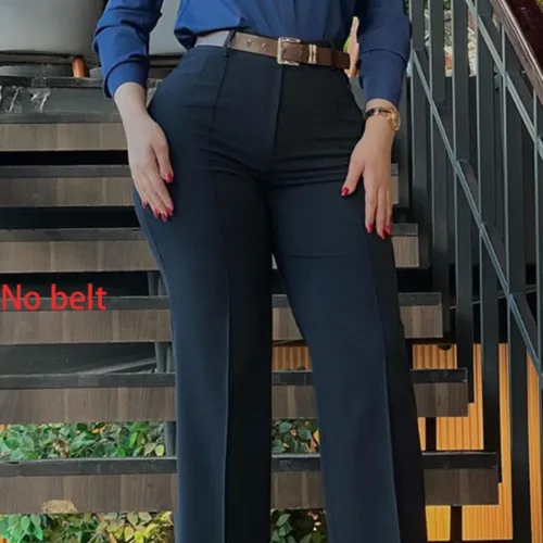 여성용 우아한 하이 웨이스트 센터 라인 작업 바지, 블랙 올매치 데일리 오피스 포멀 웨어, 패션 여성 바지