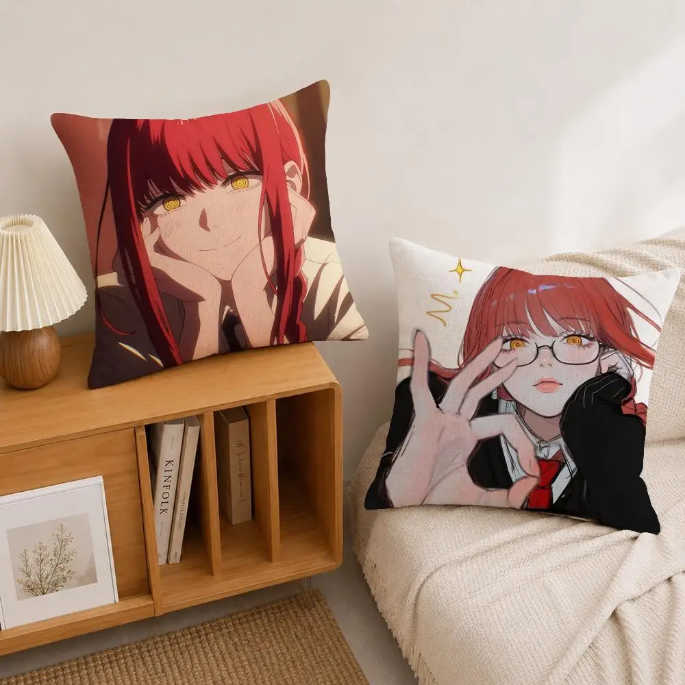 Anime Chainsaw-Man Makima Cushion Cover Natural Linen Pillowcase Set, All-in-One Decor for Sofa, Bedroom & Chair