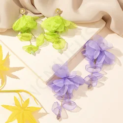 2025 Temperament Fairy Fabric Silk Flower Earrings Long Elegant Beads Tassel Fashion Flower Earrings for Women Chic Jewelry Gift