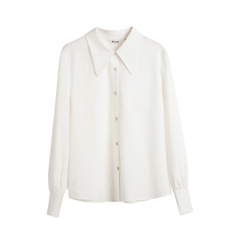 OLrain Retro White Shirt Women's Autumn New French Style Long Sleeve Fashion Polo Neck Work Business Shirts & Blouses E56QC69322