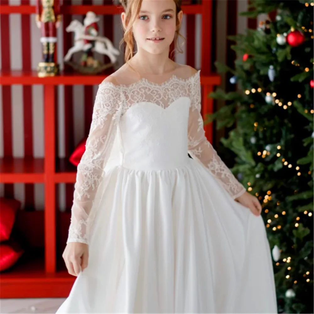 

Holy White Angel Taffeta Lace Printing Flower Girl Dresses For Wedding Puffy Baby First Communion Dress Kids Dream Surprise Gift