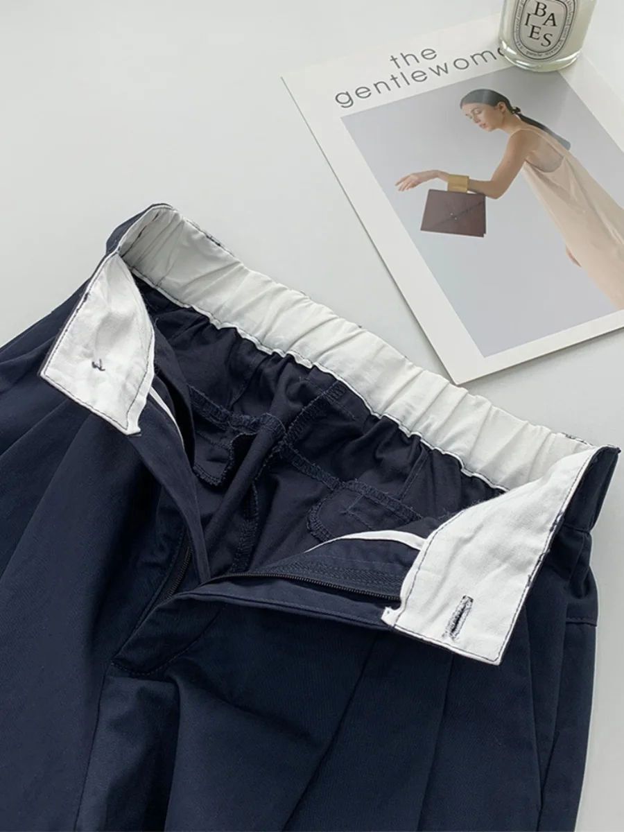 Waed القطن واسعة الساق السراويل النسائية الصيف رقيقة عالية الخصر فضفاضة ثنى التخسيس مستقيم الساق دعوى السراويل