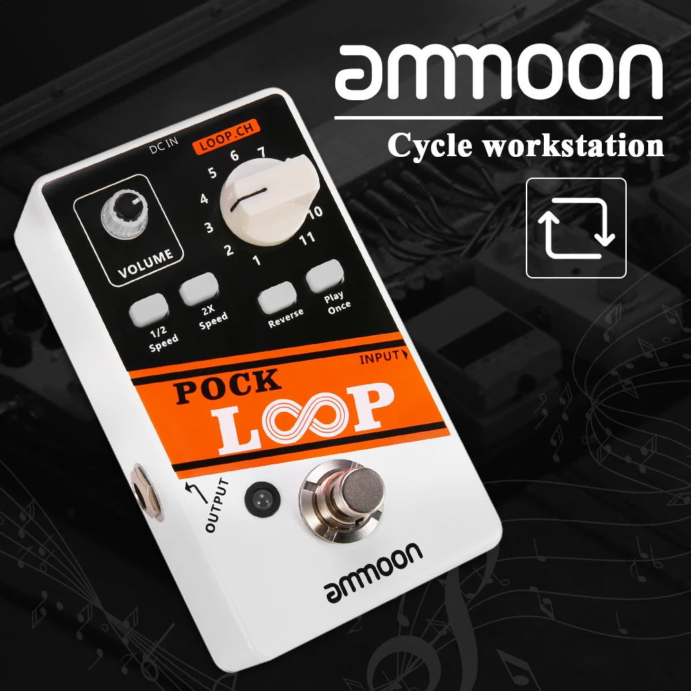 

Гитарная педаль эффектов ammoon POCK LOOP Looper: 11 лупов, до 330 минут записи, поддержка воспроизведения в 1/2 и 2X скорости, реверс.