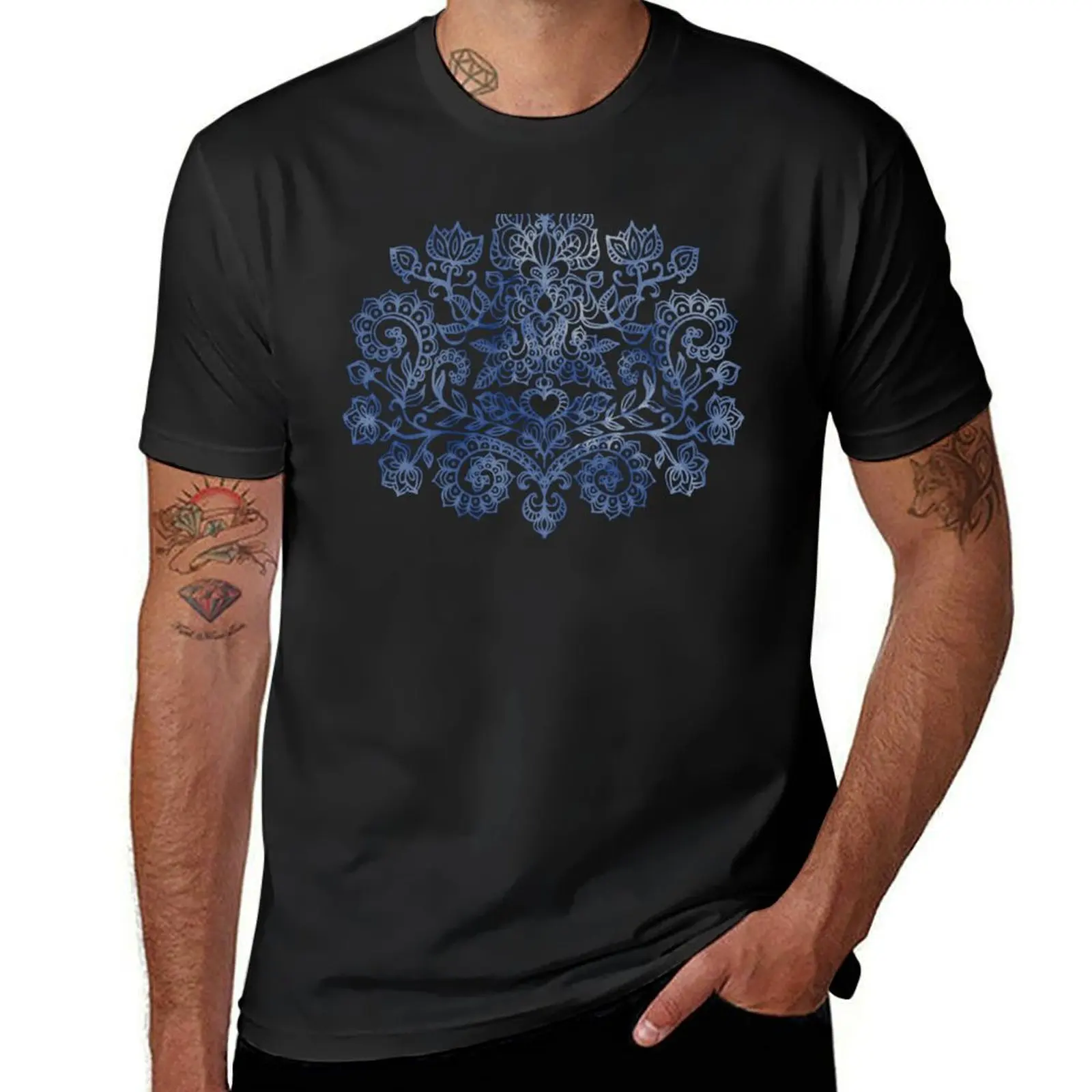 

Indigo Blue Denim Ink Doodle T-Shirt customizeds funnys oversizeds sweat oversized t shirts for men