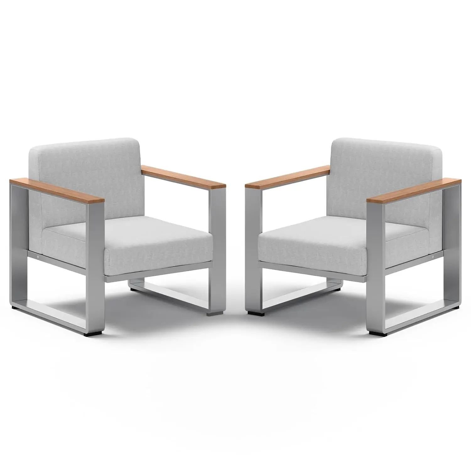 Outdoor Aluminum Armchair 2pcs Modern Patio Furniture Wide Seat Thick Cushion All-Weather Oversized Sofa Deck Porch, Customized