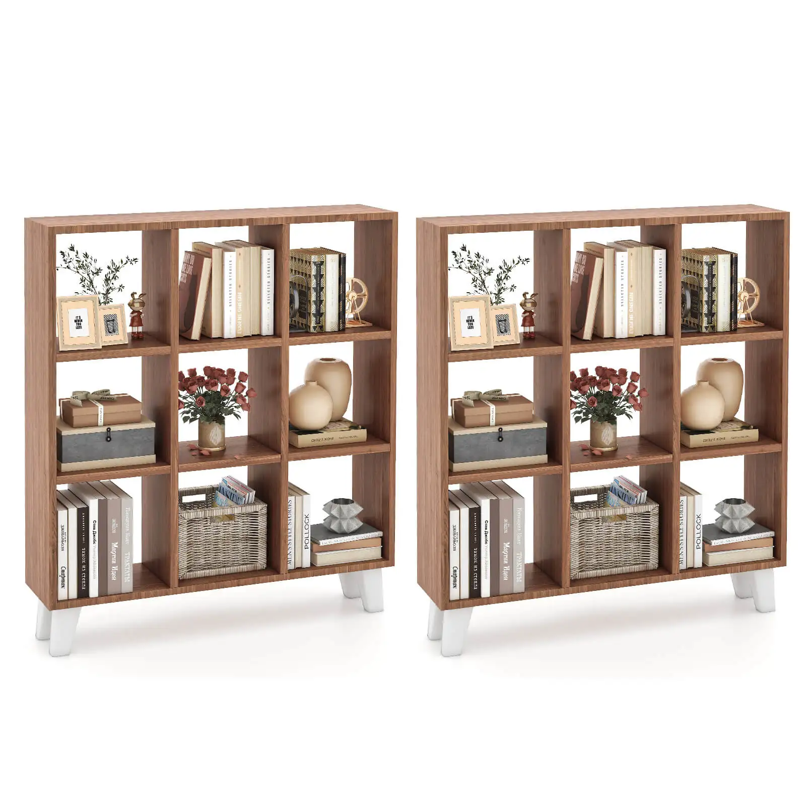 2PCS 9-Cube Bookcase w/ 6 Removable Shelves Raised Support Feet for Living Room