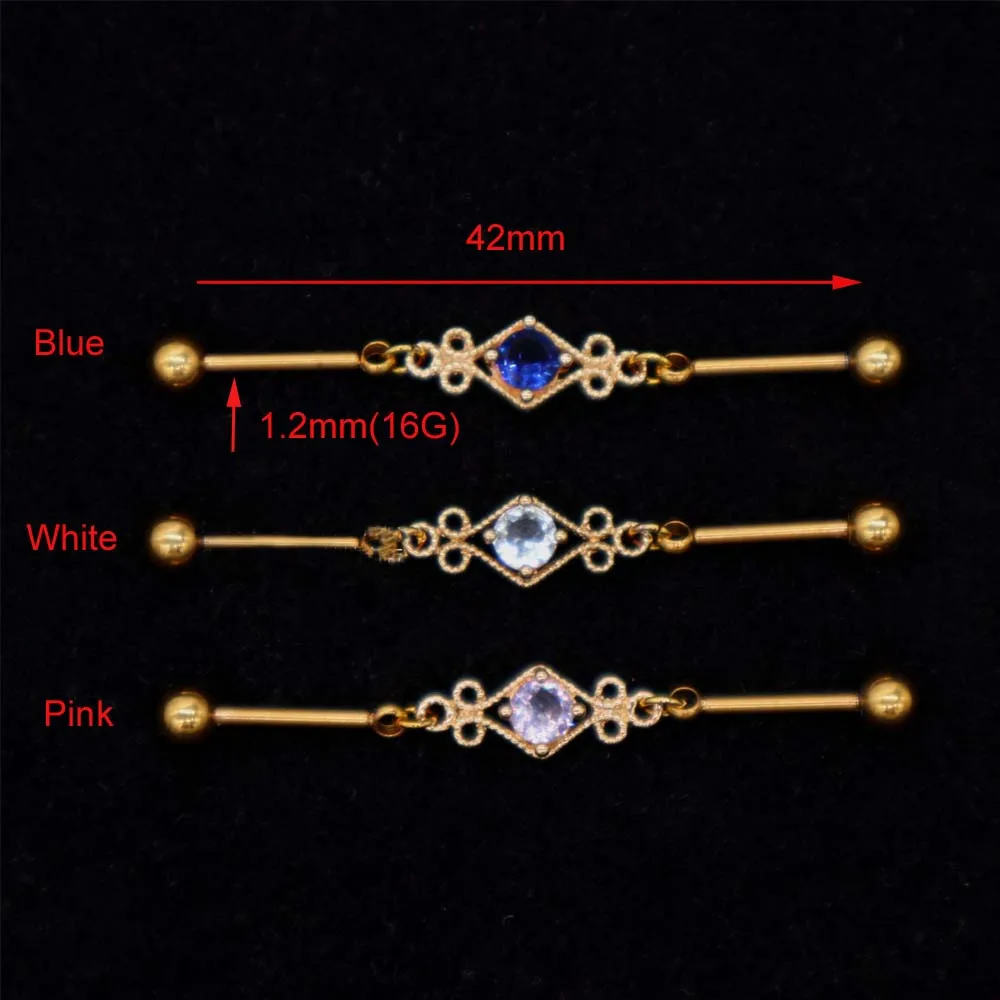 1PC  Golden Baroque  Industrial Piercing Barbell CZ Adjustable Industrial Bar Helix Piercing Cartilage Double Hole Body Jewelry