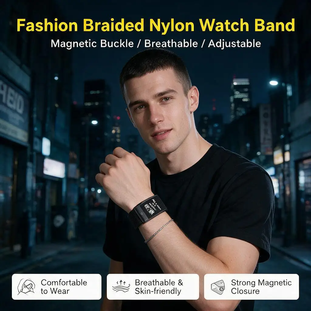 Compatible with Whoop 5.0 MG Nylon Woven Strap Black Letter Slogan Crown Clock Print Replacement Wristband Sport Fashion