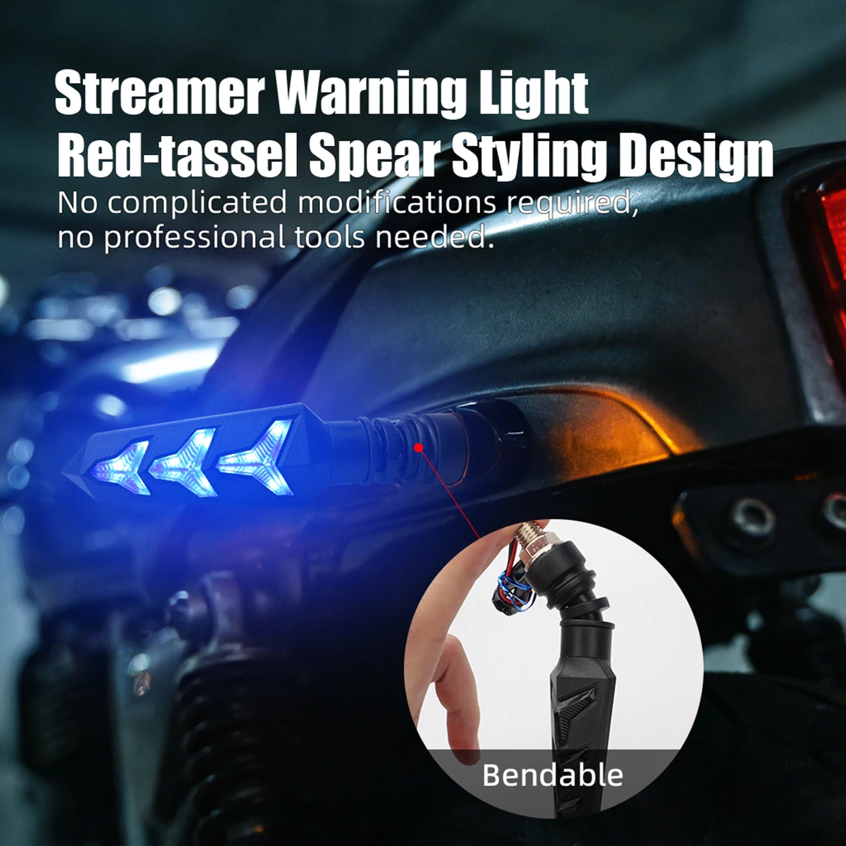 1Pair Motorcycle LED Turn Signal Light Fish Bone Shaped DRL Driving Light Water Flowing Flashing Light Rear Tail Brake Lamp