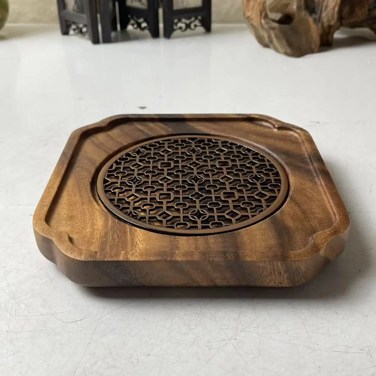 Walnut coasters wooden wave insulating mat hollow household water storage tea mat dry brewing table