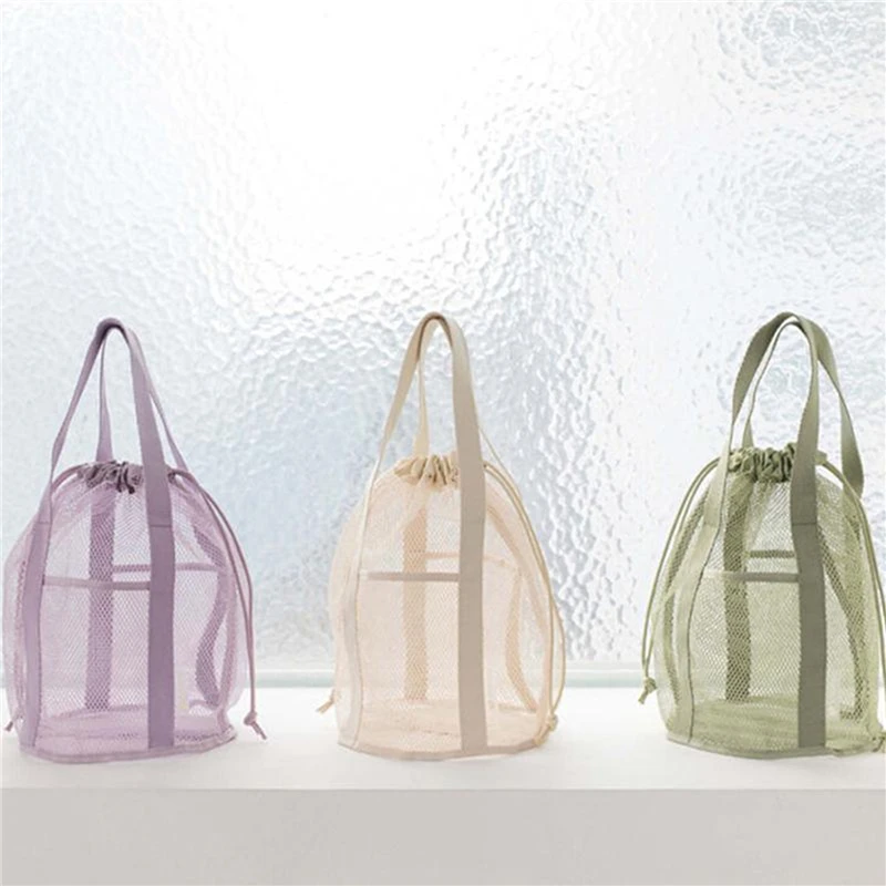 Nylon Travel Organizer Bag Mesh Hollow Handbag Drawstring Drawstring Bag Folding ultra-light Beach Toiletry Bag