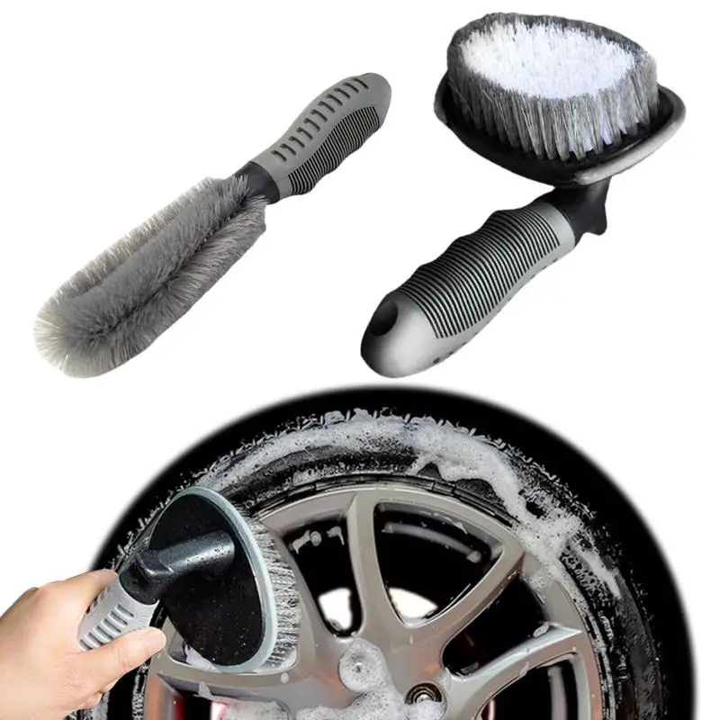 Car Wash Wheel Brush Kit Portable Car Wheel Rim Brush Kit 2 Pieces Multifunctional Tire & Wheel Cleaning Brush Tools For Auto &