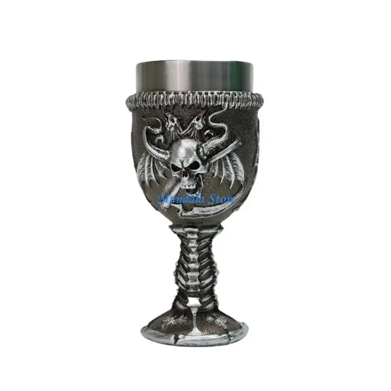 

U2JC Nonrust Steel Skull Wine Glass With Double Wall Insulation For Halloween Parties And Gothic Themed Event