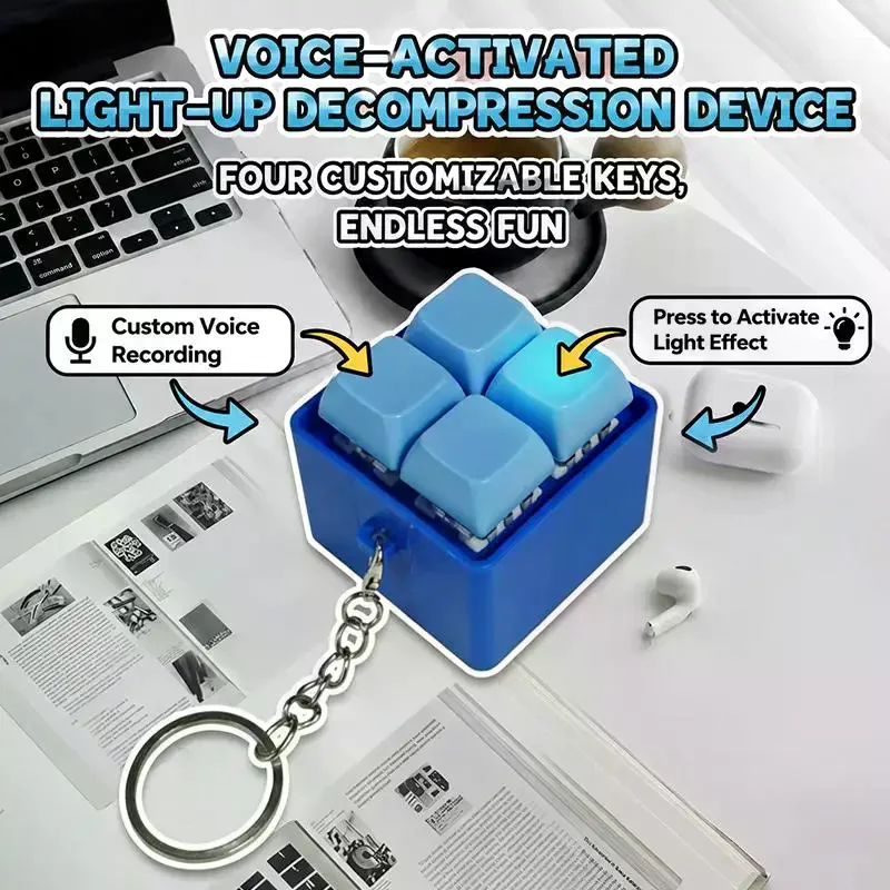 4 Buttons Keyboard Keychain Light Keyboard Clicker Mechanical Keyboard Keyring Stress Relief Toys Gift For Girlfriend