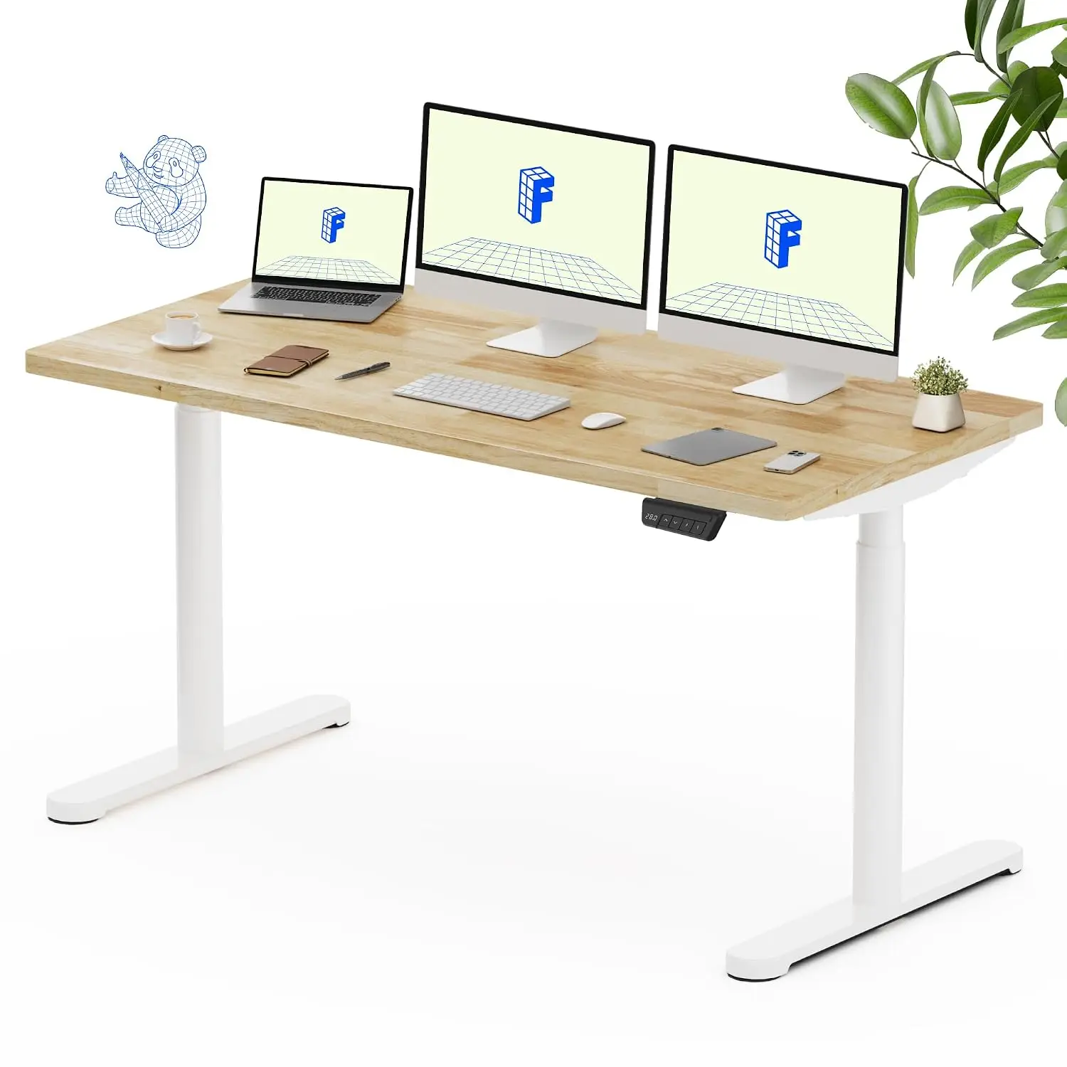 Solid Wood Standing Desk Electric Height Adjustable Home Office 63x24 Inch White Oval Leg, Customized