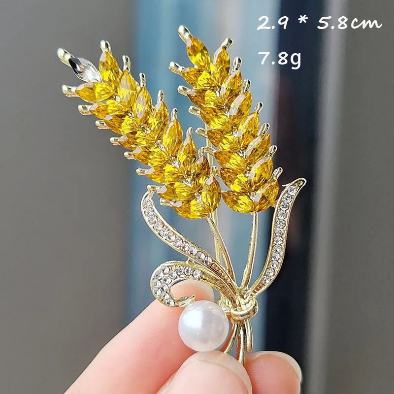 Broches de blé en cristal exquis pour femmes, broche de plante de blé de perle de biscuits unisexe, épingles de sac à dos de vêtements, bijoux de haute qualité