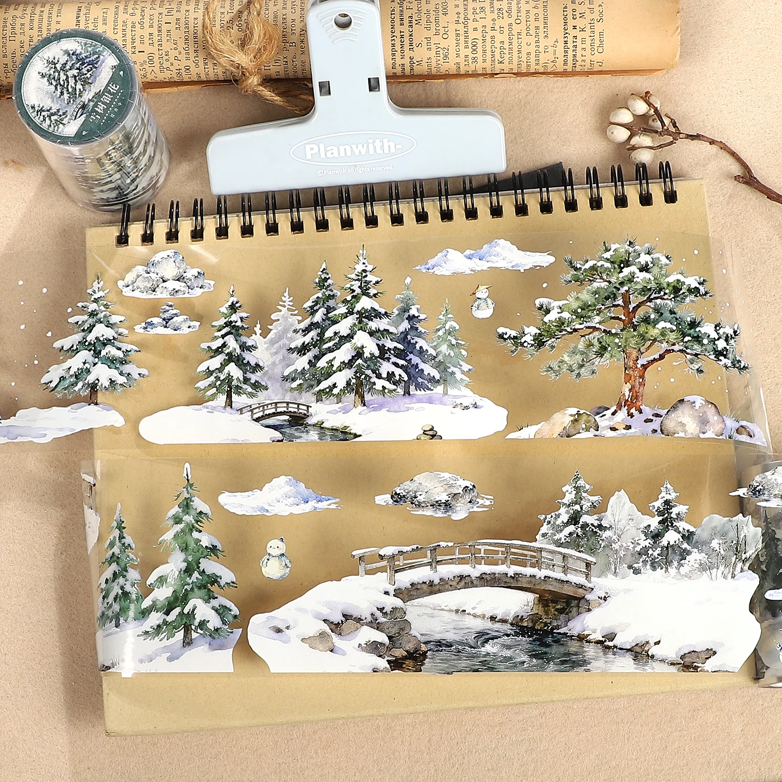 70mm*5m Vintage Snow Tree Landscape PET Tape Creative DIY Journal Material Collage Scrapbooking Stationery