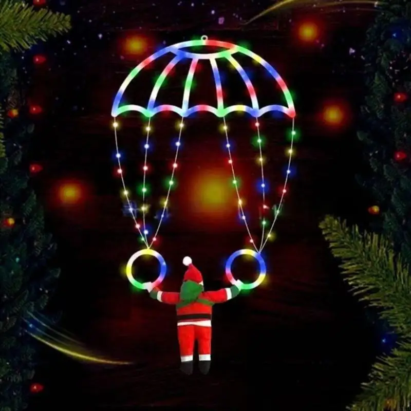 M7DA Santa Parachute Decoration Light Outdoor Christmas String String ไฟตกแต่งสำหรับหน้าต่างหลังคาบันไดปาร์ตี้วันหยุดปาร์ตี้