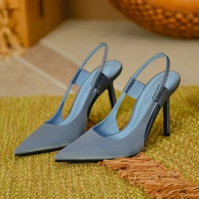 2024 Spring New Brand Women Slingback Sandals Pointed Toe Slip on Thin High Heel Ladies Elegant Pumps Shoes Drss Sandals