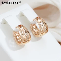 SYOUJYO 585 Gold Color Hollow Hoop Earrings For Women Bride Wedding Jewelry Vintage Drop Earrings