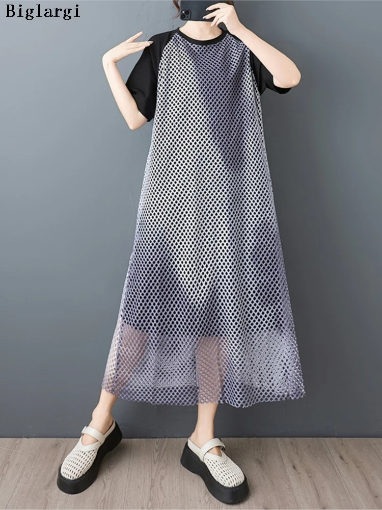 

Oversized Summer Fake Two Piece Set Dress Women Tie Dye Print Patchwork Fashion Ladies Dresses Ruffle Loose A-Line Woman Dress