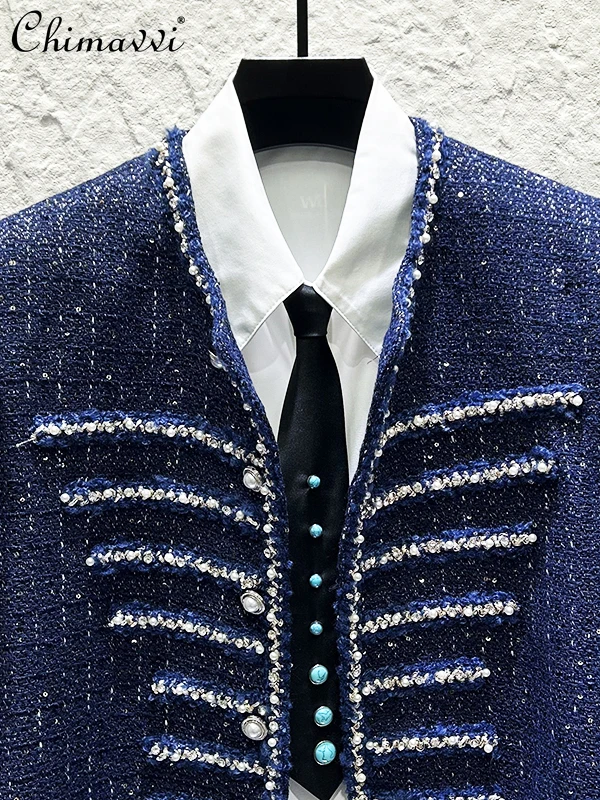 Heavy Beaded Rhinestone Woven Men's Jacket Autumn Winter New Fashion Personality High-end Long Sleeve Shoulder Pads Short Coat