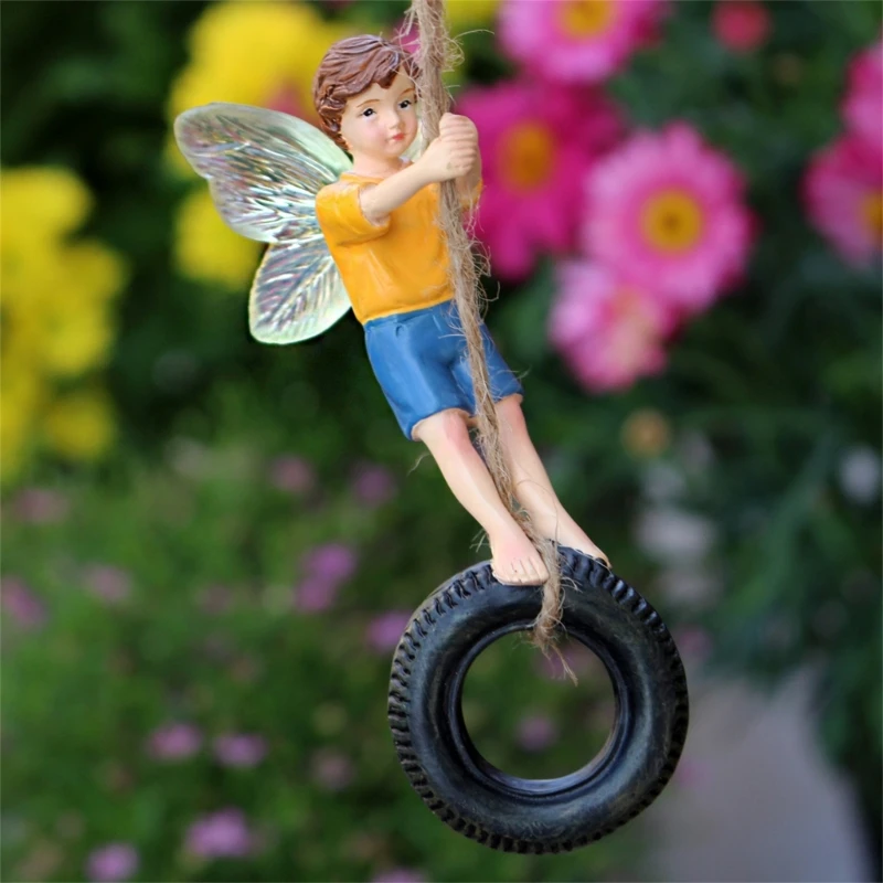 Swing Fairy Statue Miniature Fairy Figurine Outdoor Garden Decorations