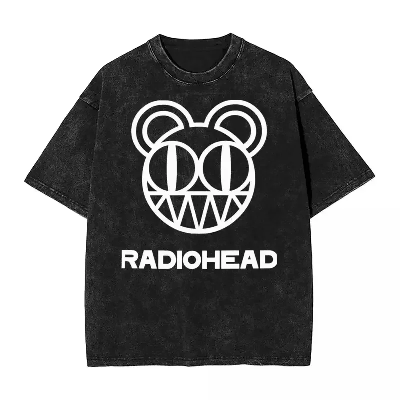 Washed T Shirts Radiohead Hip Hop Retro T-Shirt Oversize Streetwear Short Sleeve Graphic Tops Tees Men Women