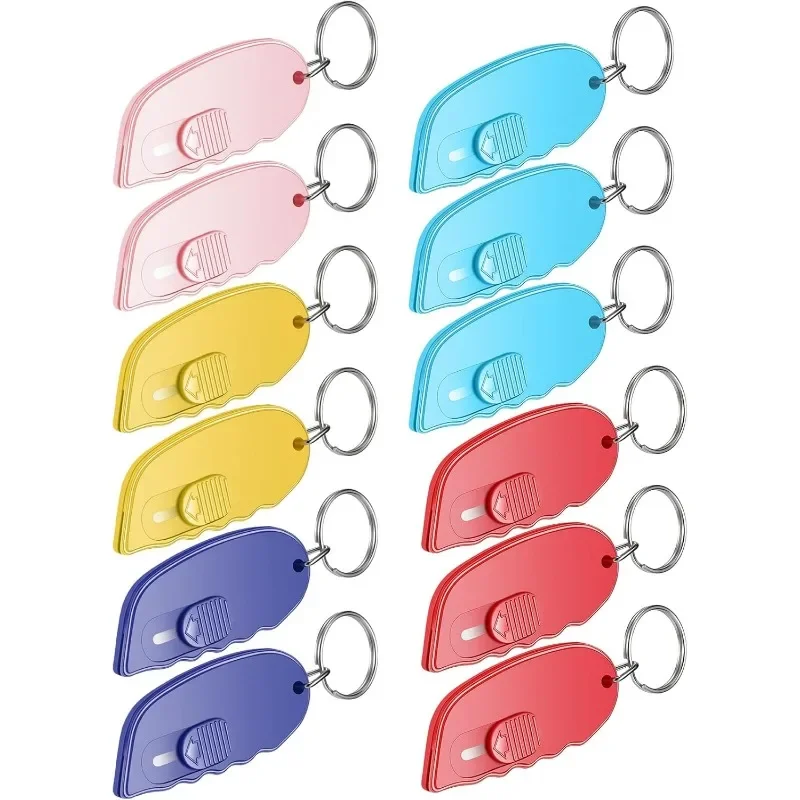 12 حزمة صندوق صغير القاطع المحمولة صندوق المفاتيح الصغيرة القاطع مع السيارات قابل للسحب شفرة جيب فائدة السكاكين فتاحة رسائل صغيرة