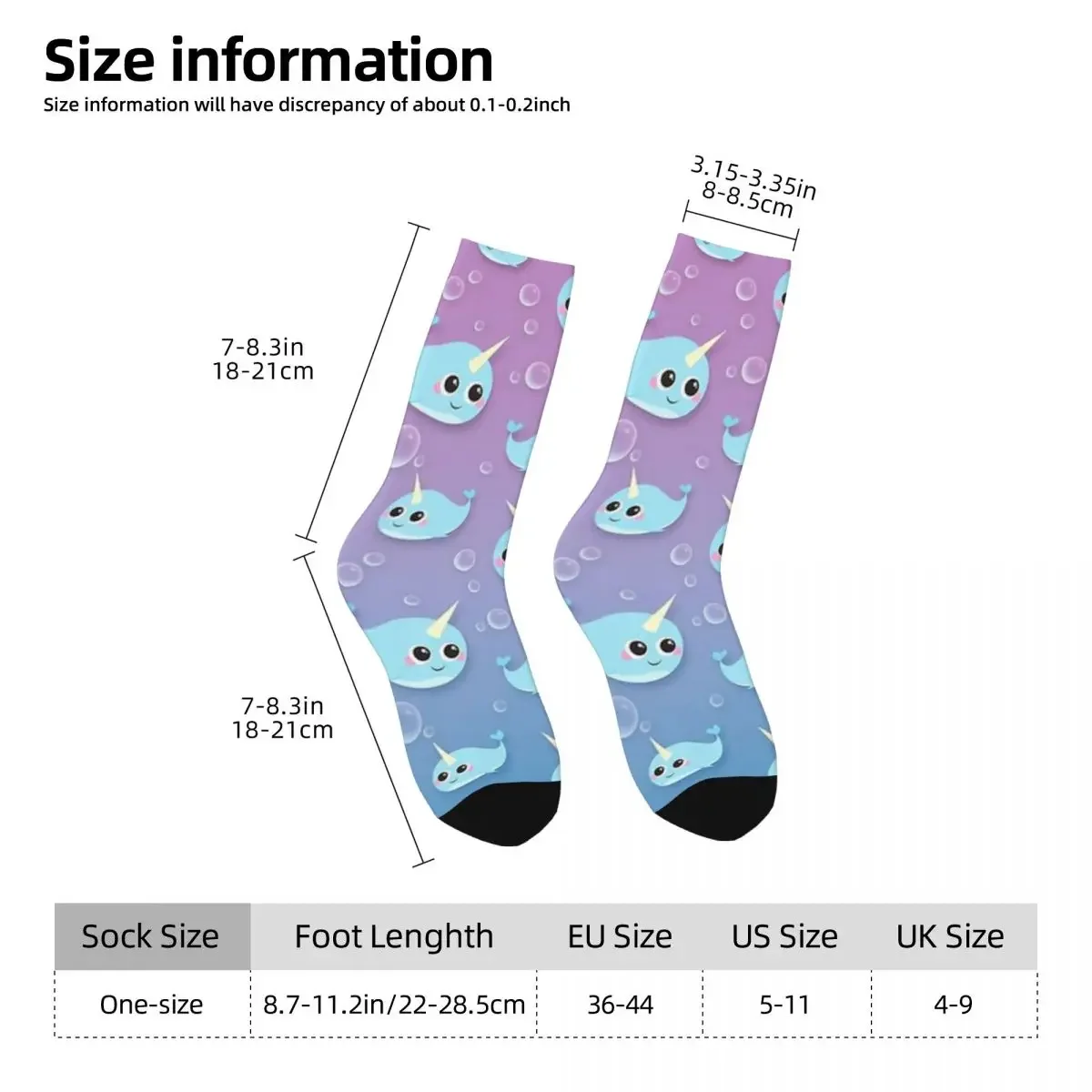 Chaussettes longues Happy Narwhal pour hommes et femmes, bas Harajuku, accessoires toutes saisons, cadeaux mignons, haute qualité