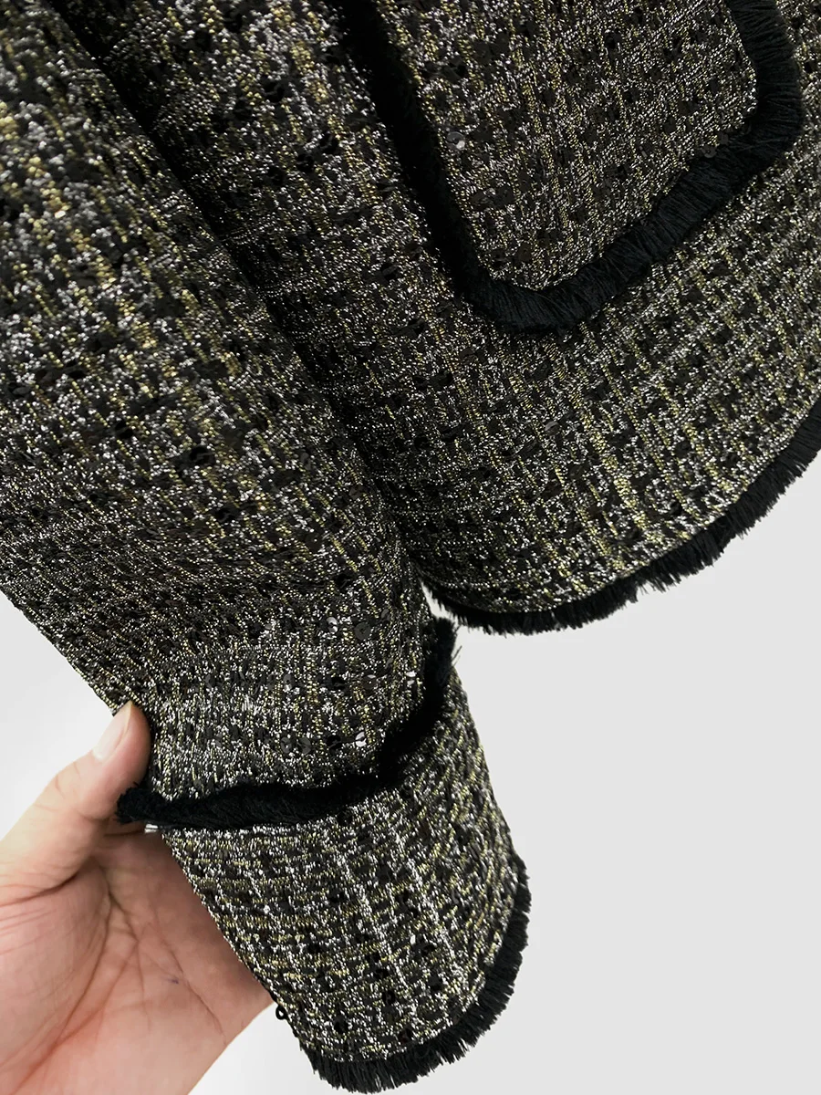 2025 Autumn Style Woven Shiny Silk Frayed Round Neck Jacket for Handsome Boys Korean Ins Trendy Design Loose Short Jacket