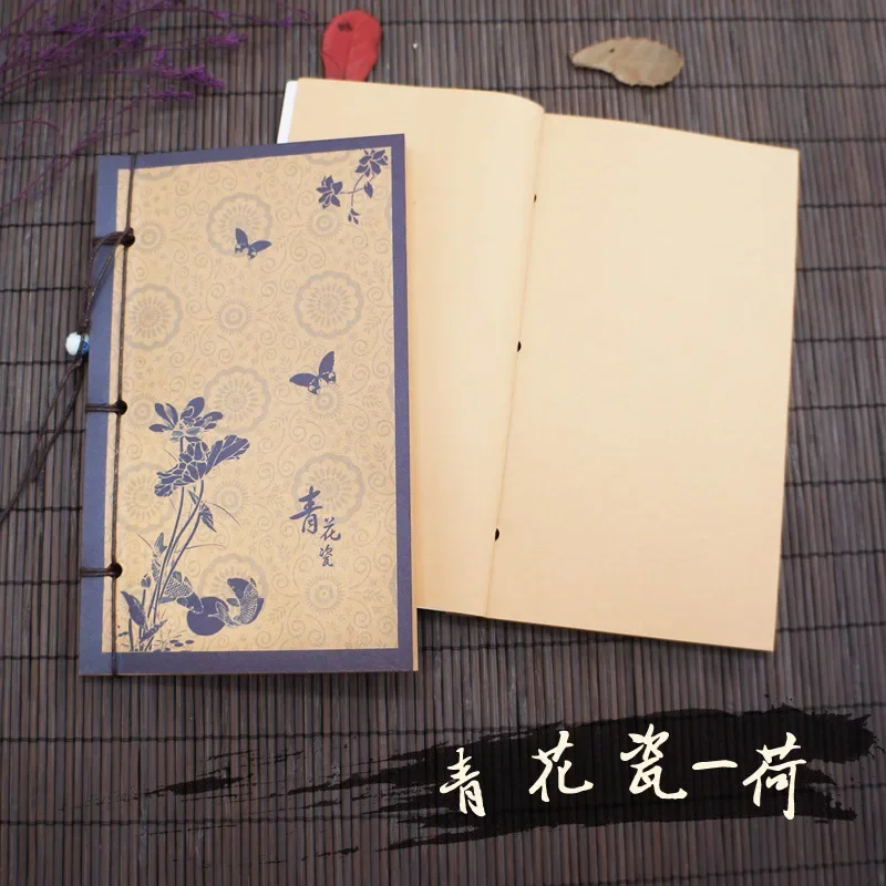 Chinese Style Lotus Vintage Notebook with Tassel Blank Kraft Portable Craft Blank Mini Notebook Notepad