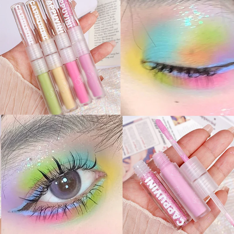 Double-ended Colorful Liquid Eye Shadow Highlighter Waterproof Super Shiny Flakes Monochromatic Glitter Brighten Silkworm Makeup