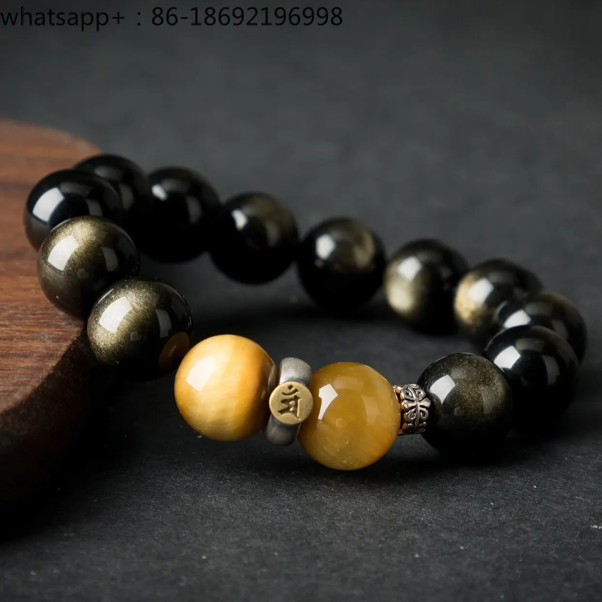 Ding Grade Double Cat's Eye Obsidian Gold Obsidian Bracelet Male Natal Buddha Transfer Fortune Protection