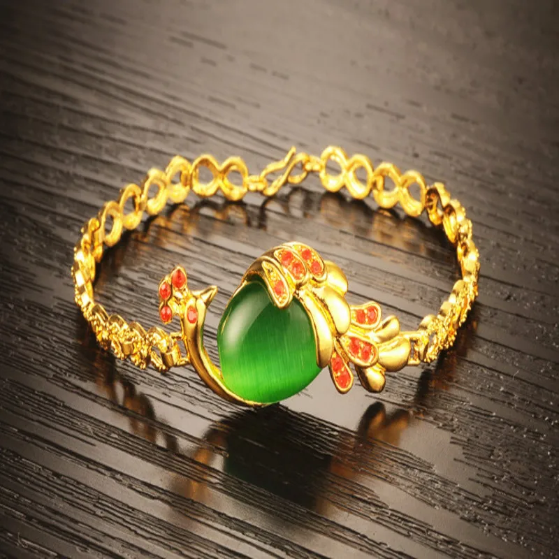 Fashion European Currency Gold Bracelet Jewelry Aged Opal Vietnam Gold Peacock Bracelet Women's Bracelet