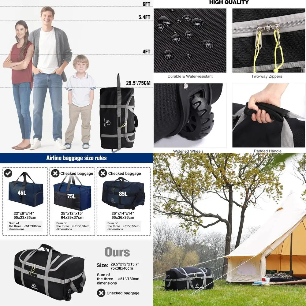 

85L-140L Expandable Dual Bag with Wheels for Large Travel