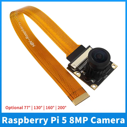 Imagen 1 del producto Cámara Raspberry Pi 5 de 8MP, chip de sensor IMX219, interfaz CSI 77 °   130 °   160 °   200 °   Cámara Webcam para Raspberry Pi 5 Zero W 2W