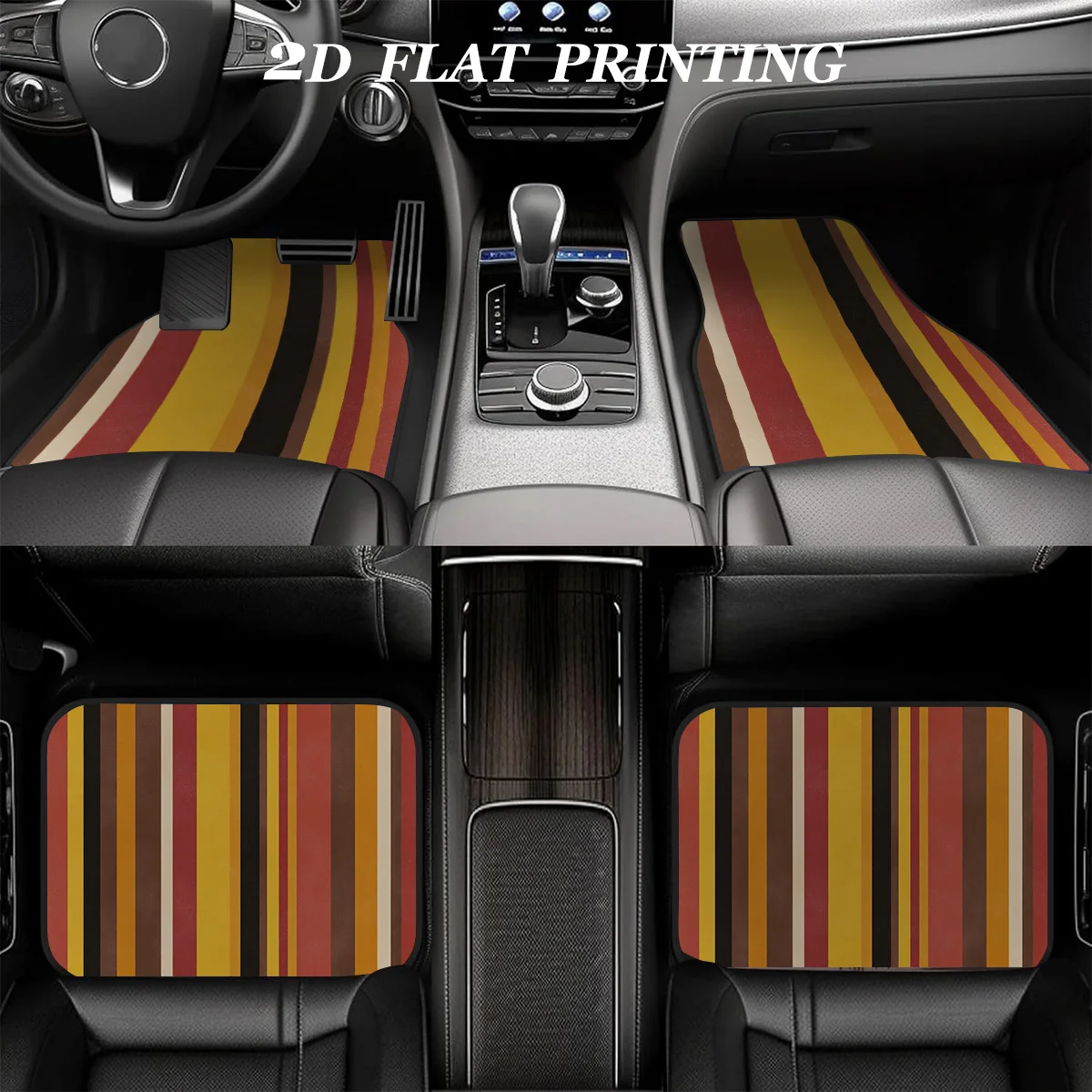 4pcs, Anti-Slip Polyester Material All-Weather Car Mats With Colorful Striped Design, Suitable For Sedan And SUV Models, Interio