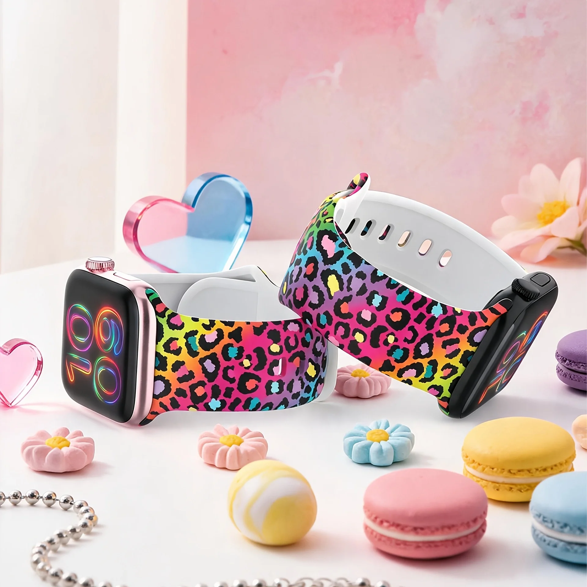 Leopard print watch band for Apple Watch 40/41/42/44/45/46/49mm,Fashionable and soft silicone strap, for iWatch Series11 10 9876