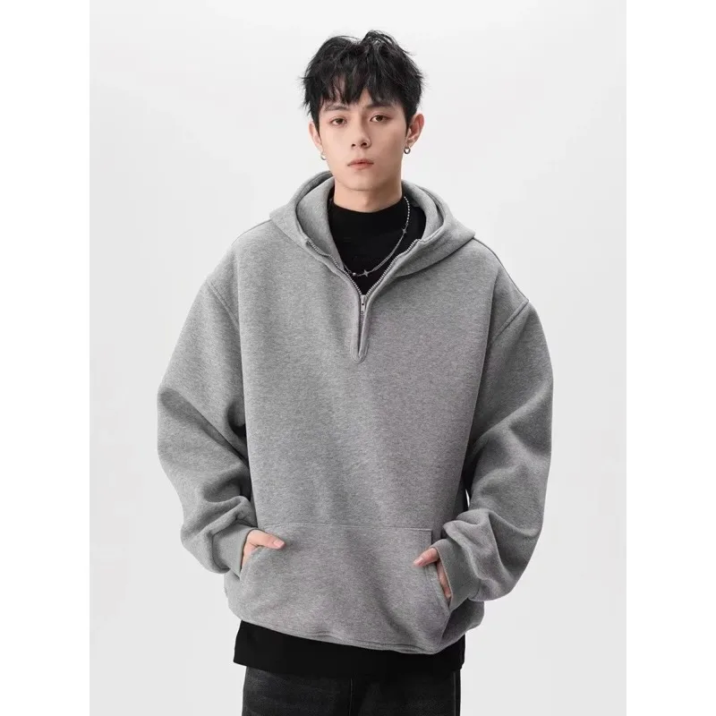Men's Clothing American Half-zip Hooded Sweatshirt for Men Trendy Brand Spring Autumn Sports Versatile