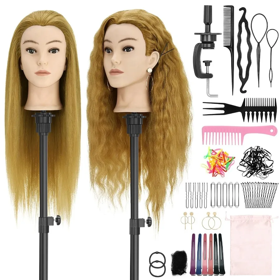 رأس عارضة أزياء مع 90 شعر بشري لممارسة وتدريبات وتصفيف الشعر الاحترافي في الصالونات وإعدادات التجميل مقاس 24 بوصة